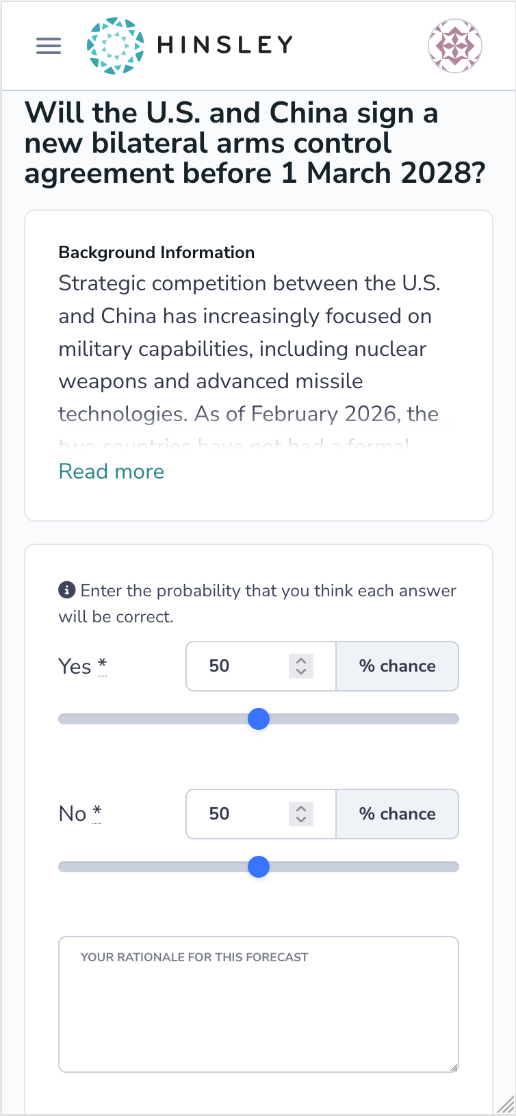 Crowdsourced forecasting question interface